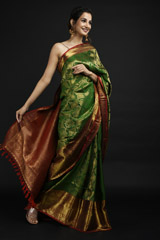 Green Floral Silk Saree_SUB1221