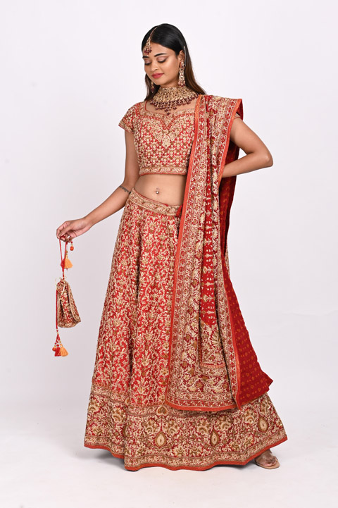 Red Embroidered Lehenga