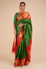 Dark Green Print Silk SareeDSC00919