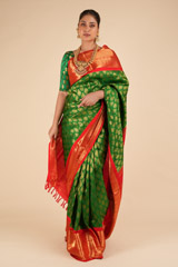 Dark Green Print Silk SareeDSC00926