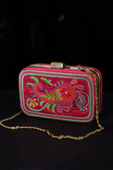 Pink Embroidered Clutch