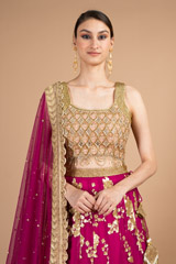 Gold Zardosi And Pearl Raw Silk LehengaDSC08334