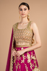 Gold Zardosi And Pearl Raw Silk LehengaDSC08335