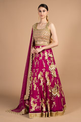 Gold Zardosi And Pearl Raw Silk LehengaDSC08336