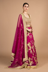 Gold Zardosi And Pearl Raw Silk LehengaDSC08337