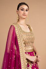 Gold Zardosi And Pearl Raw Silk LehengaDSC08338