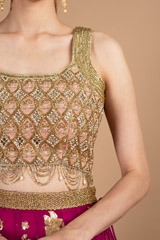 Gold Zardosi And Pearl Raw Silk LehengaDSC08339