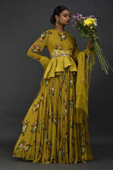 Yellow Printed Gown With Belt