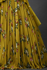 Yellow Printed Gown With Belt_SUB8310