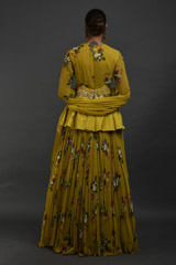 Yellow Printed Gown With Belt_SUB8313