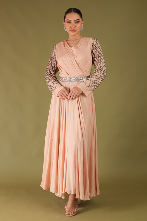 Beige Embroidered Gown