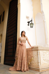 Beige Cold Shoulder Sleeve LehengaDSC04867