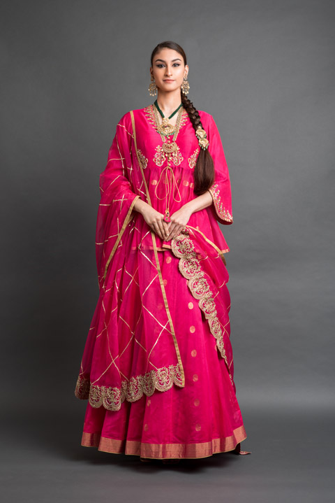 Pink Chanderi Lehenga Set