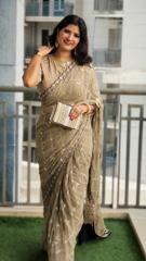 Beige Cutwork Net Saree1