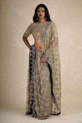 Beige Cutwork Net Saree