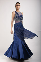 Navy Blue Embellished Saree Gown