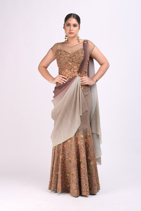Moss Grey Saree Gown