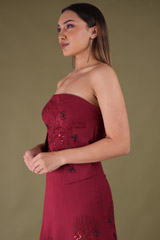 Maroon Off Shoulder Embroidered GownDSC04427