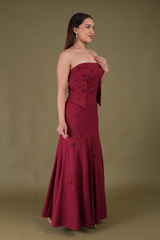 Maroon Off Shoulder Embroidered GownDSC04428