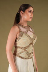 Sage Green Embroidered Saree GownDSC04063