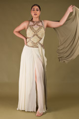 Sage Green Embroidered Saree Gown