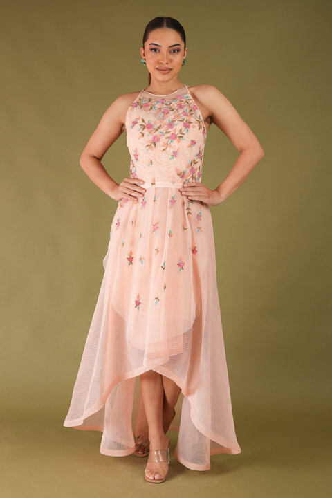 Pink Halter Embellished Gown