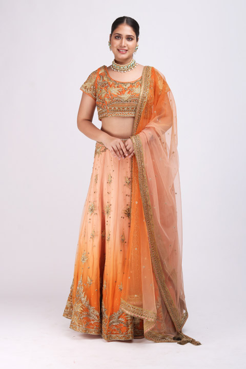 Peach Floral Lehenga