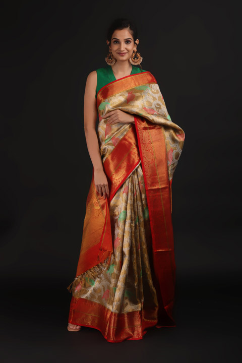 Yellow Parrot Motif Saree