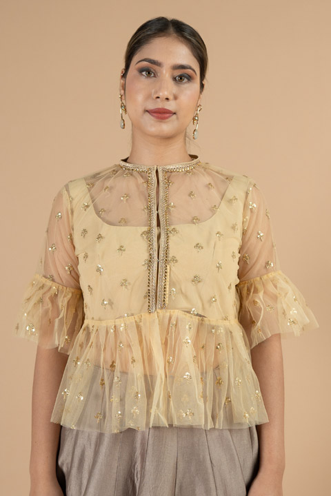 Golden Ruffled Hem Blouse