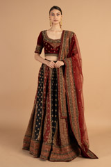 Red And Black Paneled LehengaDSC01328