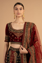 Red And Black Paneled LehengaDSC01329