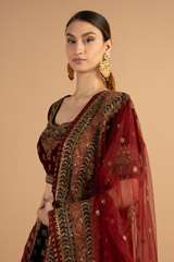 Red And Black Paneled LehengaDSC01331