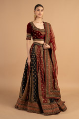 Red And Black Paneled LehengaDSC01335