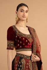 Red And Black Paneled LehengaDSC01336