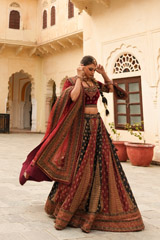 Red And Black Paneled LehengaDSC04646