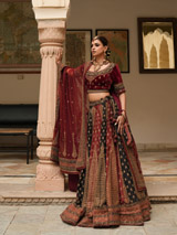 Red And Black Paneled LehengaDSC04649