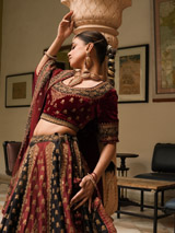Red And Black Paneled LehengaDSC04660