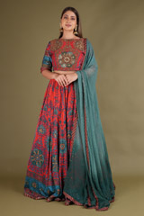 Pink And Blue Embellished Lehenga