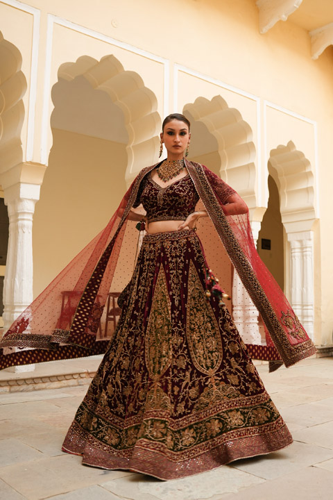 Maroon Embellished Lehenga