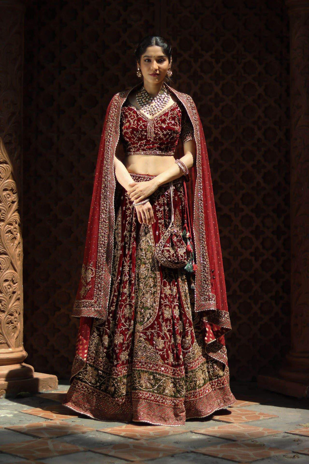 MAROON EMBELLISHED LEHENGA