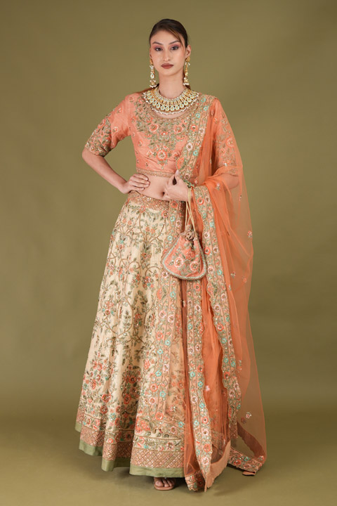 Coral Embellished Lehenga