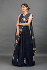 Royal Blue Crinkled Skirt And Top Set