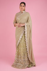 Pista Green Embroidered Lehenga Saree