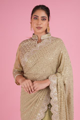 Pista Green Embroidered Lehenga SareeDSC04981