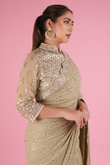 Pista Green Embroidered Lehenga SareeDSC04985