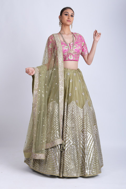 Green Organza Lehenga With Gota Embroidery
