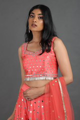 Coral Mirror Work LehengaIMG_1627