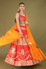 Red Embellished Lehenga