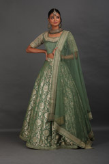 Olive Green Brocade Lehenga