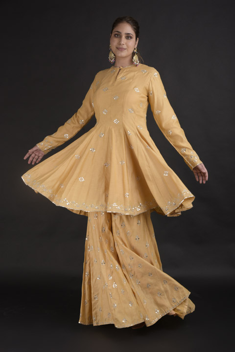 Yellow Patra Work Top Bottom Set